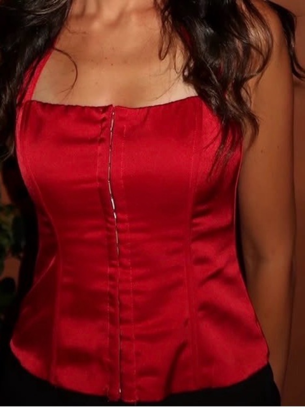 Princess Polly red halter satin hook and and eye top size 4